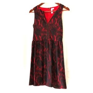 Red and black lace dress